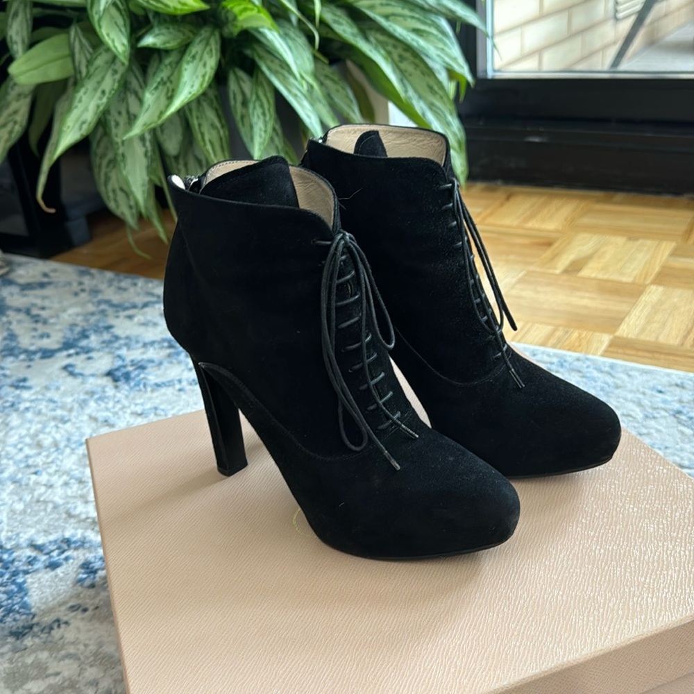 Prada lace up suede ankle boots